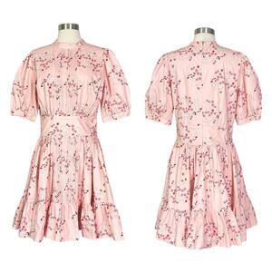 NEW by TiMo | Floral Pink Wild Bouquet Puff Sleeve Pleated Ruffle Dress M NWT